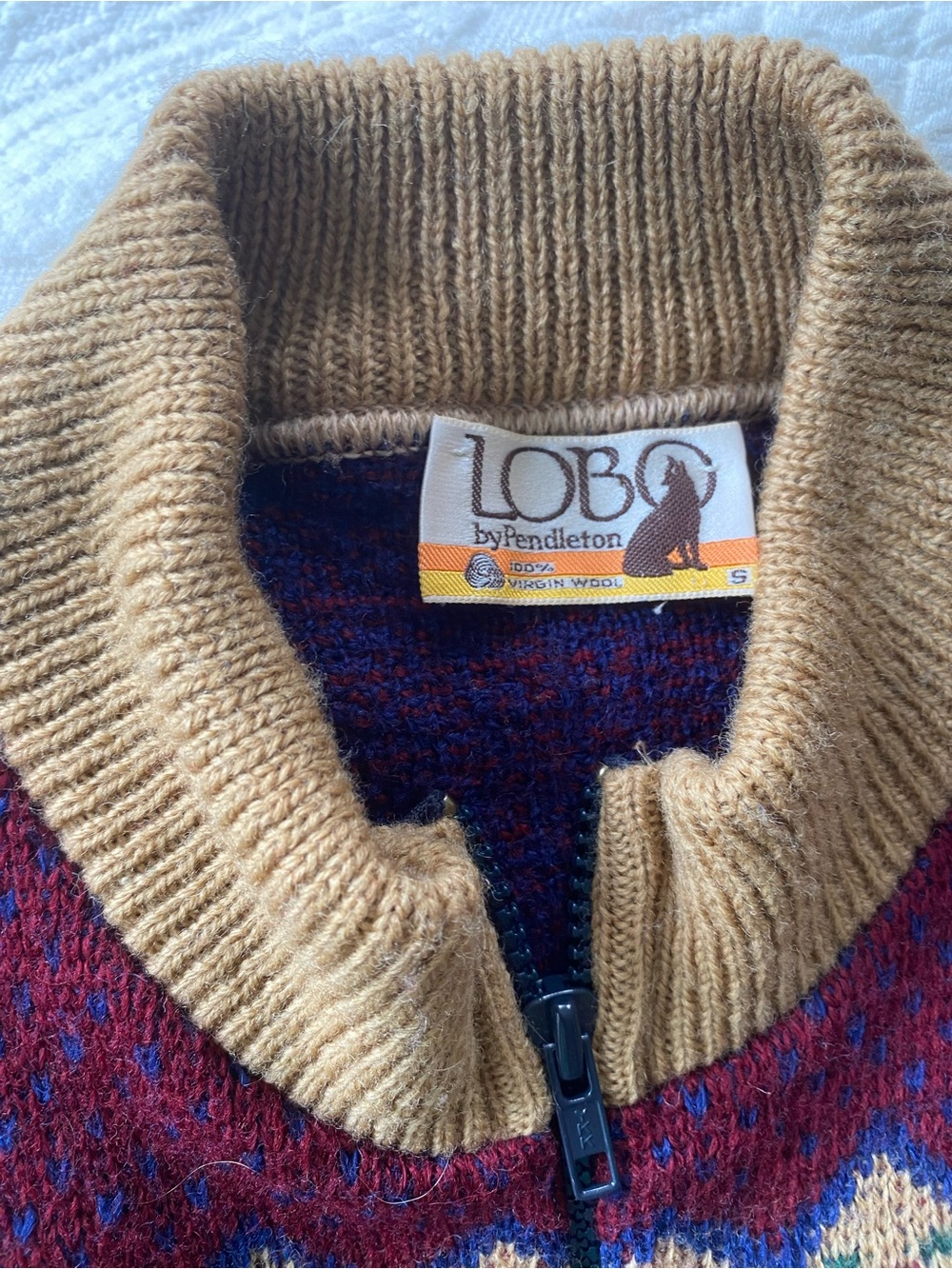 Vintage Pendelton Lobo Zip Virgin Wool Men's Sweater Fair Isle Union Made Retro - Picture 3 of 14